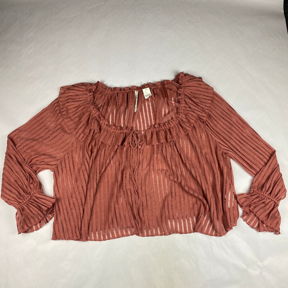NWT Anthropologie Long Sleeve Sheer Striped Crop Blouse Women's Size XXL